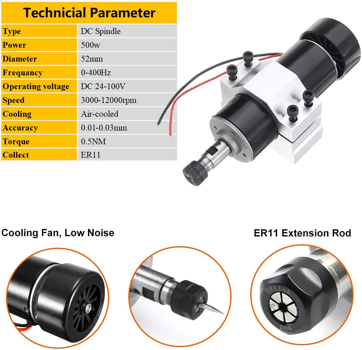 0.5kw المغزل تبريد الهواء 500  - مراجعة Cnc Spindle Motor وسعره